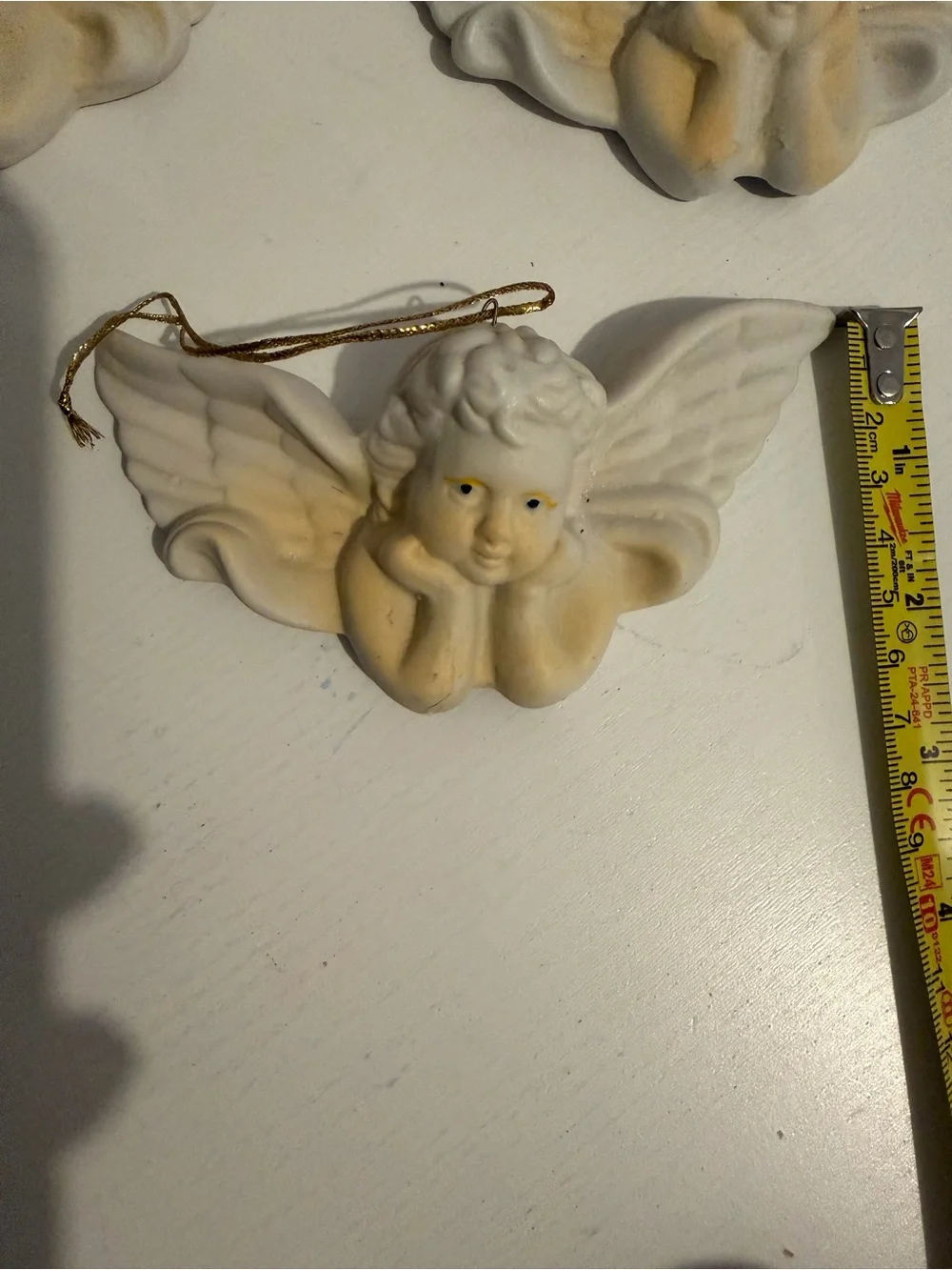 Vtg Celestial Ceramic Angel Cherub Head Christmas Ornaments Matte Bisque Set 6